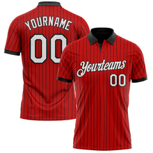 Laden Sie das Bild in den Galerie-Viewer, Custom Red Black Pinstripe-White Performance Polo Shirt