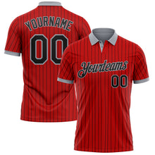Charger l'image dans la galerie, Custom Red Black Pinstripe-Gray Performance Polo Shirt