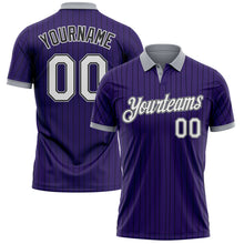 Load image into Gallery viewer, Custom Purple Black Pinstripe White-Gray Performance Polo Shirt
