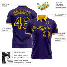 Load image into Gallery viewer, Custom Purple Black Pinstripe-Yellow Performance Polo Shirt