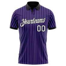 Load image into Gallery viewer, Custom Purple White Pinstripe-Black Performance Polo Shirt