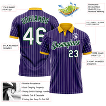 Load image into Gallery viewer, Custom Purple White Pinstripe Green-Yellow Performance Polo Shirt