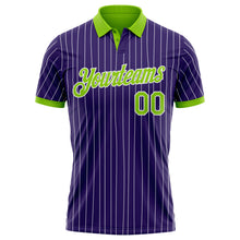 Load image into Gallery viewer, Custom Purple White Pinstripe-Neon Green Performance Polo Shirt