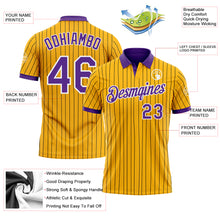 Load image into Gallery viewer, Custom Yellow Black Pinstripe Purple-White Performance Polo Shirt