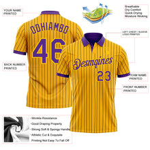 Charger l'image dans la galerie, Custom Yellow Black Pinstripe-Purple Performance Polo Shirt