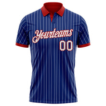 Load image into Gallery viewer, Custom Royal White Pinstripe-Red Performance Polo Shirt