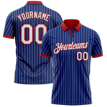 Load image into Gallery viewer, Custom Royal White Pinstripe-Red Performance Polo Shirt