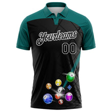 Load image into Gallery viewer, Custom Black Teal-White Billiard Balls Performance Polo Shirt