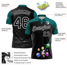 Load image into Gallery viewer, Custom Black Teal-White Billiard Balls Performance Polo Shirt