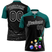 Load image into Gallery viewer, Custom Black Teal-White Billiard Balls Performance Polo Shirt