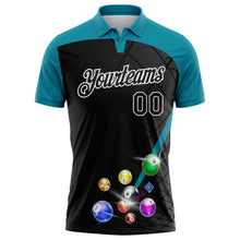 Laden Sie das Bild in den Galerie-Viewer, Custom Black Teal-White Billiard Balls Performance Polo Shirt