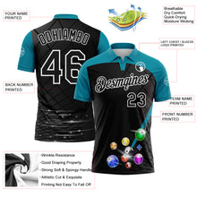 Laden Sie das Bild in den Galerie-Viewer, Custom Black Teal-White Billiard Balls Performance Polo Shirt