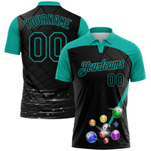 Laden Sie das Bild in den Galerie-Viewer, Custom Black-Aqua Billiard Balls Performance Polo Shirt