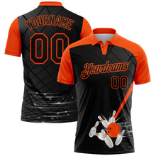 Laden Sie das Bild in den Galerie-Viewer, Custom Black-Orange Bowling Geometric Grid Performance Polo Shirt