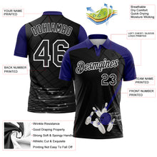 Laden Sie das Bild in den Galerie-Viewer, Custom Black Purple-White Bowling Geometric Grid Performance Polo Shirt