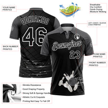 Charger l'image dans la galerie, Custom Black Steel Gray-White Bowling Geometric Grid Performance Polo Shirt