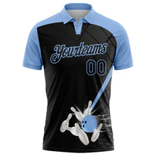 Laden Sie das Bild in den Galerie-Viewer, Custom Black-Light Blue Bowling Geometric Grid Performance Polo Shirt