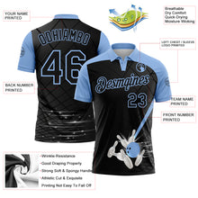 Laden Sie das Bild in den Galerie-Viewer, Custom Black-Light Blue Bowling Geometric Grid Performance Polo Shirt