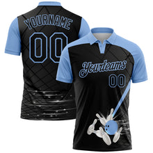 Laden Sie das Bild in den Galerie-Viewer, Custom Black-Light Blue Bowling Geometric Grid Performance Polo Shirt