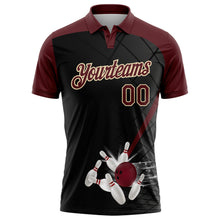 Load image into Gallery viewer, Custom Black Crimson-Cream Bowling Geometric Grid Performance Polo Shirt