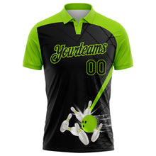 Laden Sie das Bild in den Galerie-Viewer, Custom Black-Neon Green Bowling Geometric Grid Performance Polo Shirt