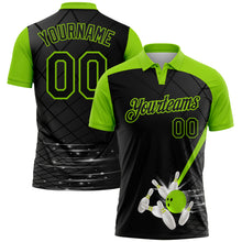 Laden Sie das Bild in den Galerie-Viewer, Custom Black-Neon Green Bowling Geometric Grid Performance Polo Shirt