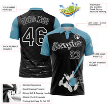 Laden Sie das Bild in den Galerie-Viewer, Custom Black Shadow Blue-White Bowling Geometric Grid Performance Polo Shirt