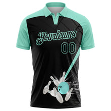 Load image into Gallery viewer, Custom Black-Ice Blue Bowling Geometric Grid Performance Polo Shirt