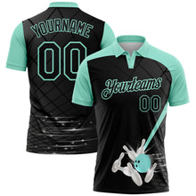 Load image into Gallery viewer, Custom Black-Ice Blue Bowling Geometric Grid Performance Polo Shirt