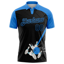 Load image into Gallery viewer, Custom Black-Powder Blue Bowling Geometric Grid Performance Polo Shirt