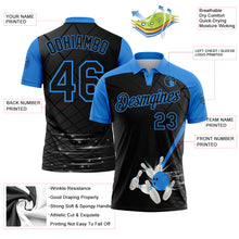 Load image into Gallery viewer, Custom Black-Powder Blue Bowling Geometric Grid Performance Polo Shirt