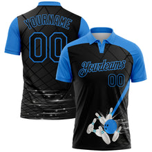 Load image into Gallery viewer, Custom Black-Powder Blue Bowling Geometric Grid Performance Polo Shirt