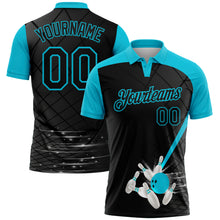 Load image into Gallery viewer, Custom Black-Lakes Blue Bowling Geometric Grid Performance Polo Shirt