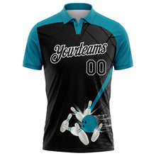 Charger l'image dans la galerie, Custom Black Teal-White Bowling Geometric Grid Performance Polo Shirt