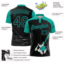 Charger l'image dans la galerie, Custom Black-Aqua Bowling Geometric Grid Performance Polo Shirt