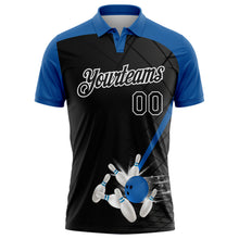Laden Sie das Bild in den Galerie-Viewer, Custom Black Thunder Blue-White Bowling Geometric Grid Performance Polo Shirt