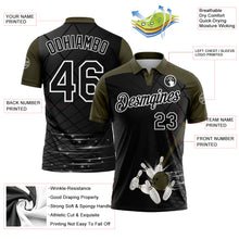 Laden Sie das Bild in den Galerie-Viewer, Custom Black Olive-White Bowling Geometric Grid Performance Polo Shirt