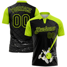 Laden Sie das Bild in den Galerie-Viewer, Custom Black-Neon Green Bowling Geometric Grid Performance Polo Shirt