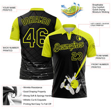 Laden Sie das Bild in den Galerie-Viewer, Custom Black-Neon Yellow Bowling Geometric Grid Performance Polo Shirt