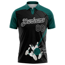 Charger l'image dans la galerie, Custom Black Midnight Green-White Bowling Geometric Grid Performance Polo Shirt