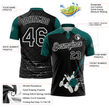 Charger l'image dans la galerie, Custom Black Midnight Green-White Bowling Geometric Grid Performance Polo Shirt