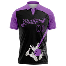 Laden Sie das Bild in den Galerie-Viewer, Custom Black-Medium Purple Bowling Geometric Grid Performance Polo Shirt