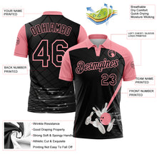 Laden Sie das Bild in den Galerie-Viewer, Custom Black-Medium Pink Bowling Geometric Grid Performance Polo Shirt