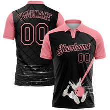 Laden Sie das Bild in den Galerie-Viewer, Custom Black-Medium Pink Bowling Geometric Grid Performance Polo Shirt