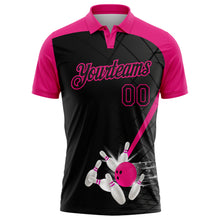 Charger l'image dans la galerie, Custom Black-Hot Pink Bowling Geometric Grid Performance Polo Shirt