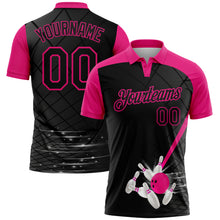 Charger l'image dans la galerie, Custom Black-Hot Pink Bowling Geometric Grid Performance Polo Shirt