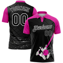Laden Sie das Bild in den Galerie-Viewer, Custom Black Deep Pink-White Bowling Geometric Grid Performance Polo Shirt
