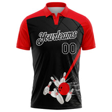 Load image into Gallery viewer, Custom Black Fire Red-White Bowling Geometric Grid Performance Polo Shirt