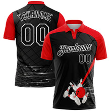 Load image into Gallery viewer, Custom Black Fire Red-White Bowling Geometric Grid Performance Polo Shirt