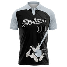 Laden Sie das Bild in den Galerie-Viewer, Custom Black Silver-White Bowling Geometric Grid Performance Polo Shirt